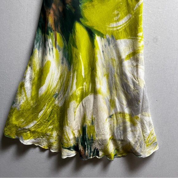 Steilmann silk cotton Elegant Green and White Women's Midi Dress Sz 12 - Picture 2 of 15